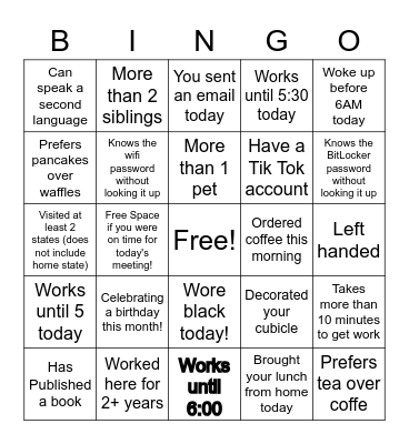 Interactive Tuesdays! Bingo Card