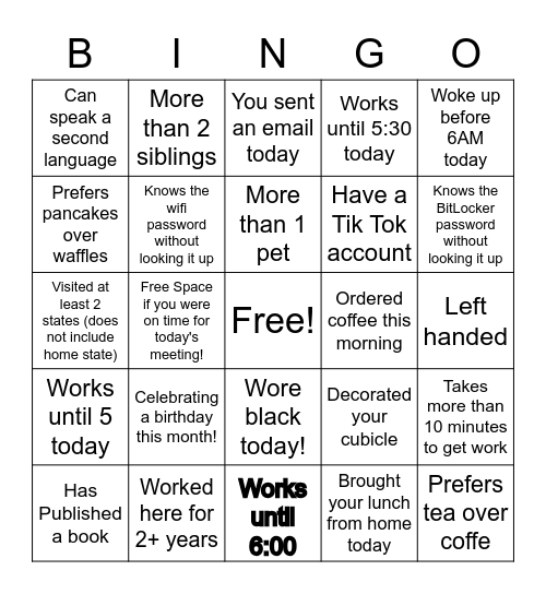 Interactive Tuesdays! Bingo Card