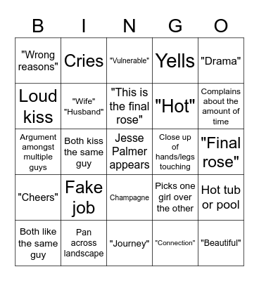 BacheloretteS Bingo Card