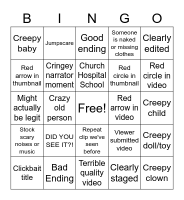 SCARY YOUTUBE VIDEO BINGO Card