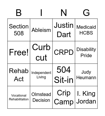 Disability Action Group Bingo Card