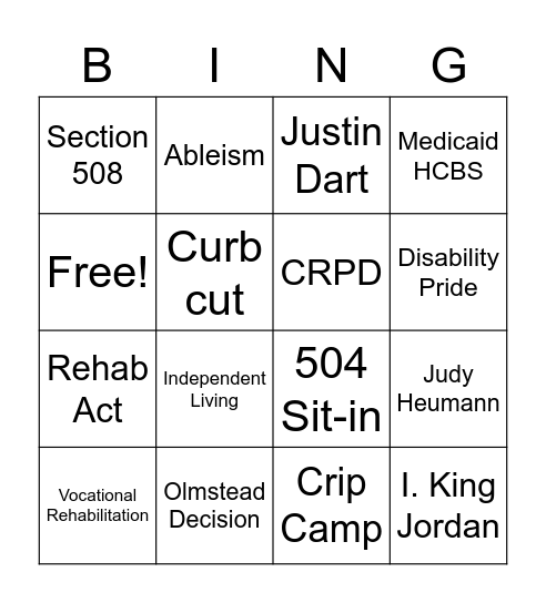 Disability Action Group Bingo Card