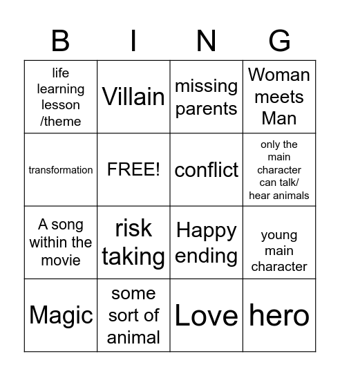 Disney Movies Bingo Card