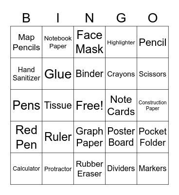 Back To School Bingo Card