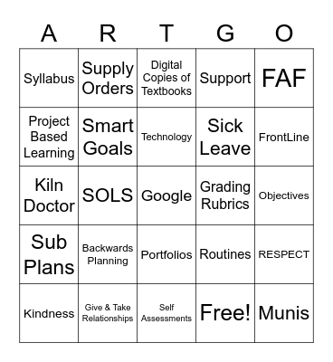 NTI ART TEACHER ARTGO Bingo Card