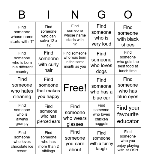 OSH Club Bingo Card