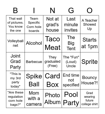 Grad Party Bingo Card
