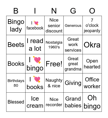 Grandma is my name, - - - - - - - - bingo is my game! Bingo Card
