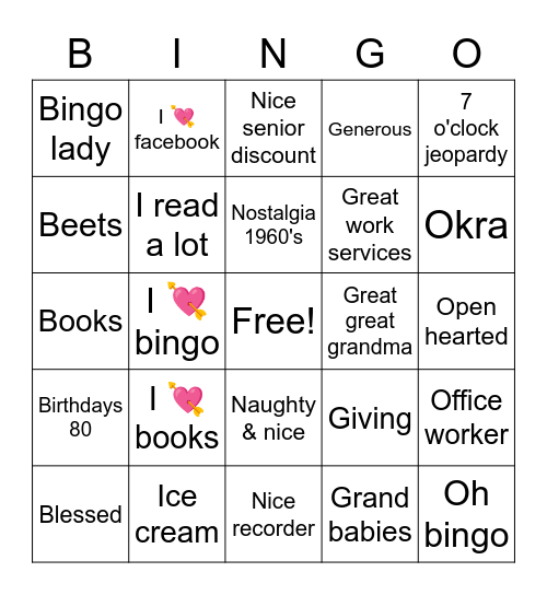 Grandma is my name, - - - - - - - - bingo is my game! Bingo Card