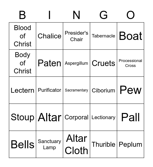 Liturgical Bingo Card