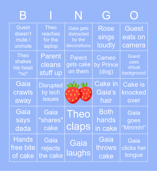 Virtual Cake Smash Bingo Card