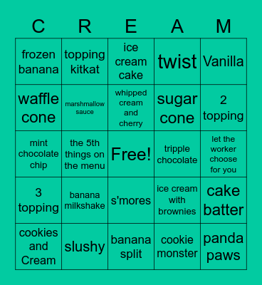 Ice CREAM Bingo Card