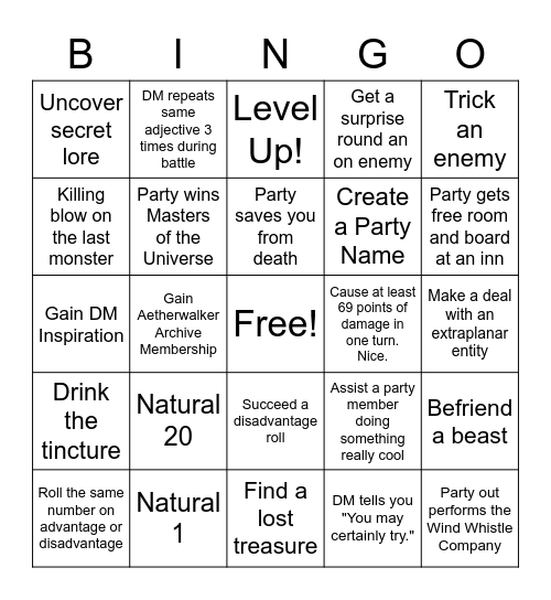 Erethor Bingo Card