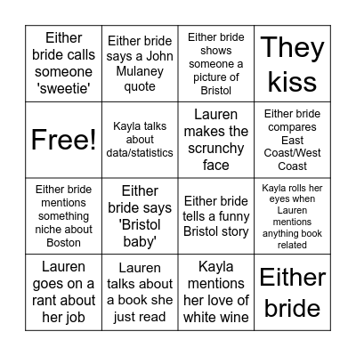 Bridal Bingo Card