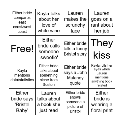 Bridal Bingo Card