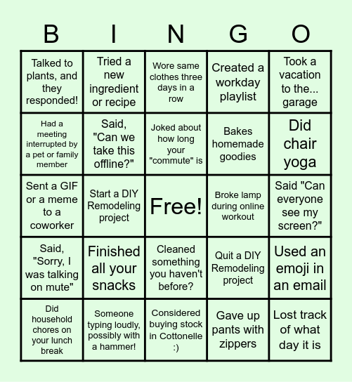 REMOTE WORK Bingo Card