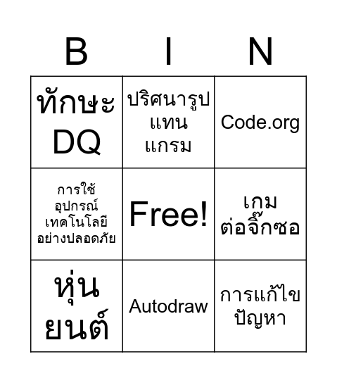 วิทยาการคำนวณ Bingo Card