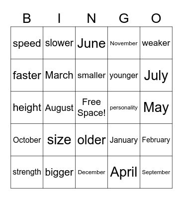 Unit 3 & 4 Words Bingo Card