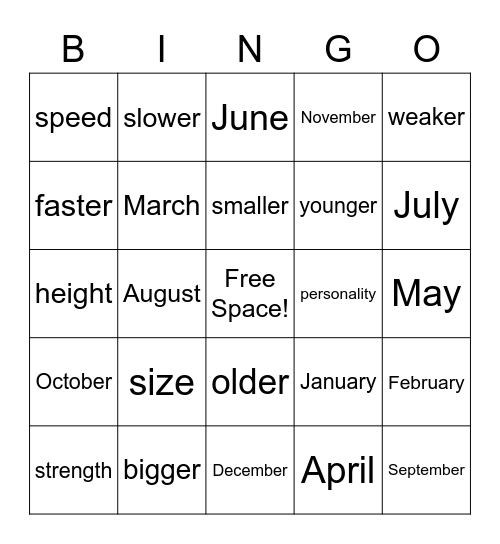 Unit 3 & 4 Words Bingo Card