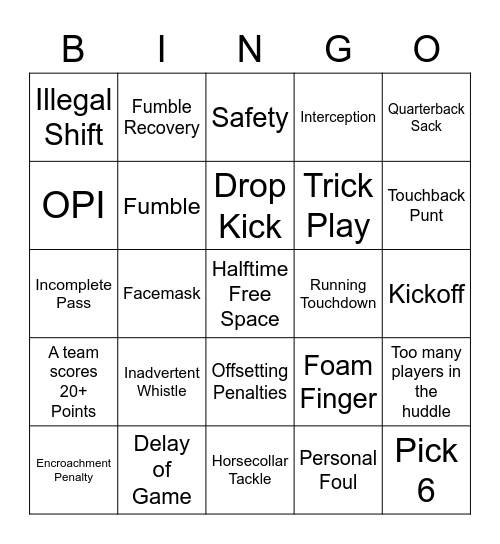 SPFL ALL STAR BINGO Card