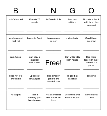 Be You: Find someone who... Bingo Card