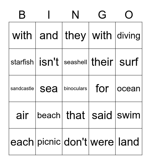 Summer bingo Card