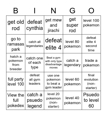 Brilliant Diamond/Shining Pearl Bingo Card