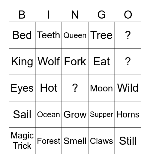 Where The Wild Things Are Bingo Card