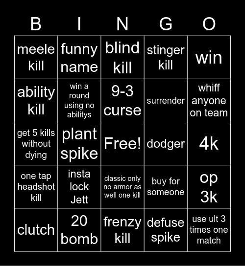 valorant bingo that sucks Bingo Card