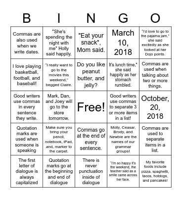 Quotation Mark Bingo Card