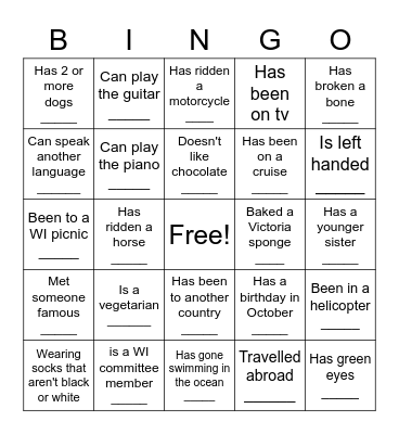 Human Scavenger Hunt Bingo Card
