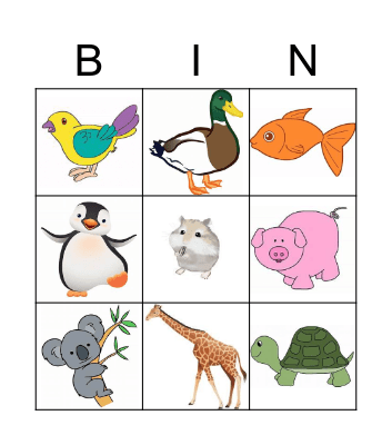 Animals Bingo Card