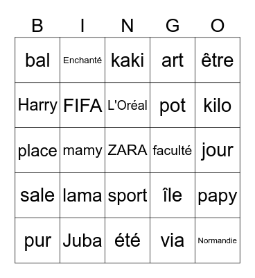 Prononciation 1 Bingo Card