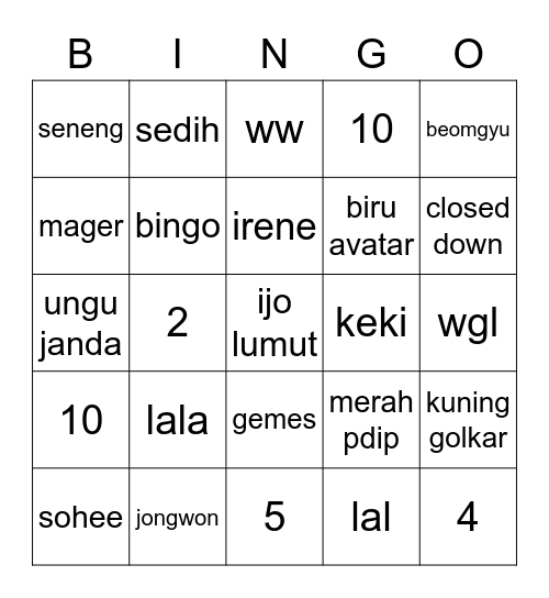Untitled Bingo Card