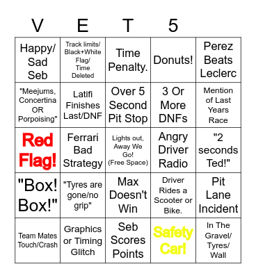 F1 Bingo Abu Dhabi Bingo Card
