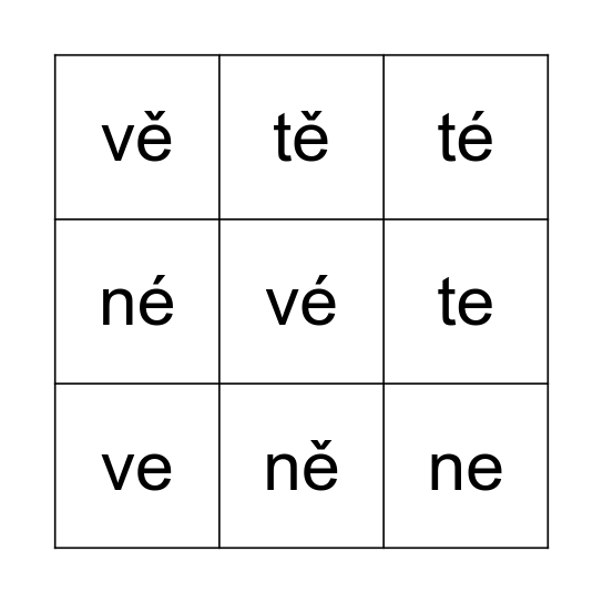 e/ě/é-1 Bingo Card