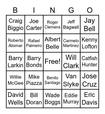 34 - 90's BASEBALL PLAYERS Bingo Card