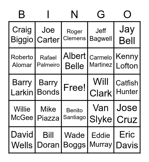 34 - 90's BASEBALL PLAYERS Bingo Card
