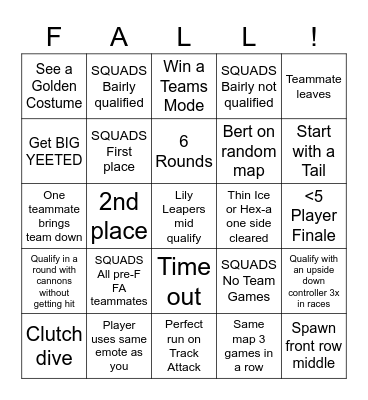 Fall Guys Bingo Card
