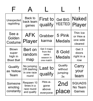 Fall Guys Bingo Card