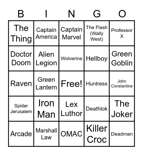 34 - COMIC BOOK CHARACTERS Bingo Card