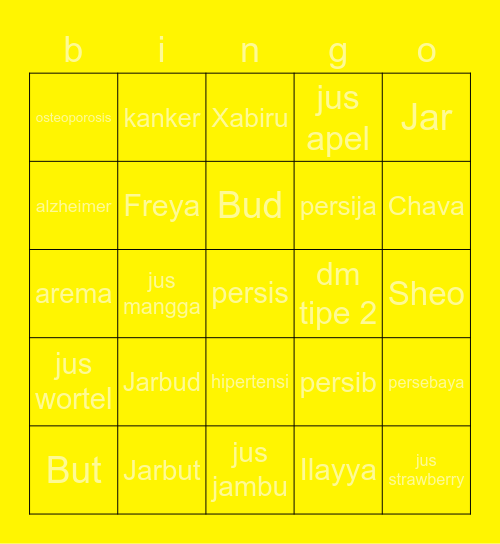 j's Bingo Card