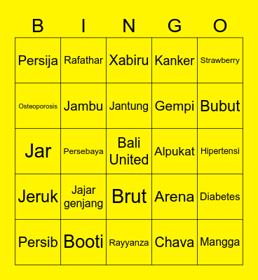 Turner Bingo Card