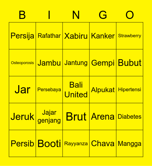 Turner Bingo Card