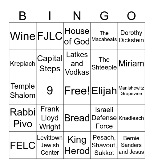 BETH EL BINGO Card