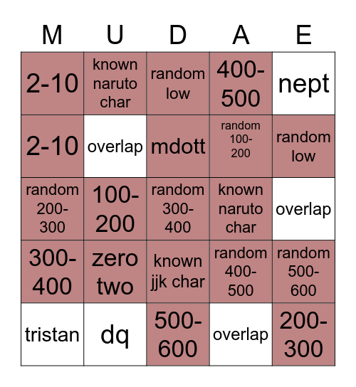 mudae losers: MDOTT Bingo Card