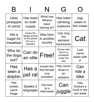 Cliffs Camp Bingo Card