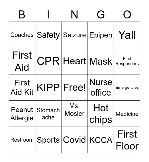 First Aid 101 & Medical Safety Bingo Card