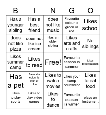Let's get to know you! Bingo Card