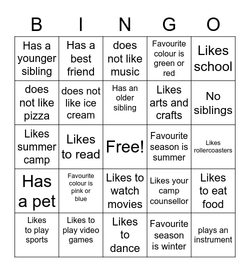 Let's get to know you! Bingo Card